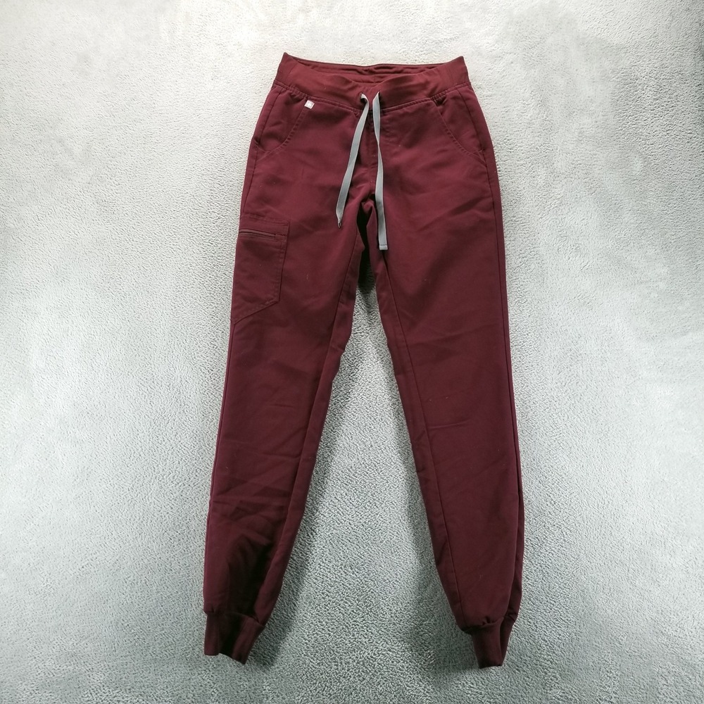 Figs Scrub Pants‎ Womens XS Red Joggers Zip Pocket Medical Technical Collection